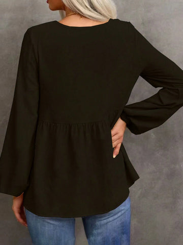 Women High-Low Hem Lantern Sleeve Spring/Summer Blouse