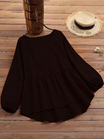 Women High-Low Hem Lantern Sleeve Spring/Summer Blouse