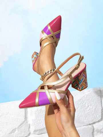 Women High Heel Shoes With Strap, Thick Heel High Heels In Multiple Colors, Comfortable Elegant Minimalist