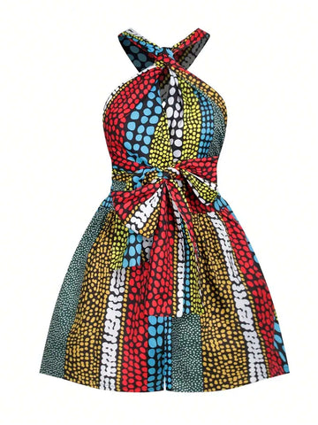 Women Holiday Style Is All About Printed Short Sleeve V-Neck Jumpsuits