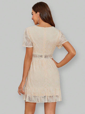 Women Lace Patchwork Irregular Hemline Dress