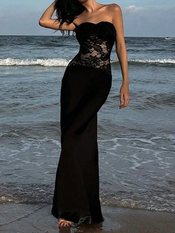 Women Lace Patchwork Slim Fit Party Dress