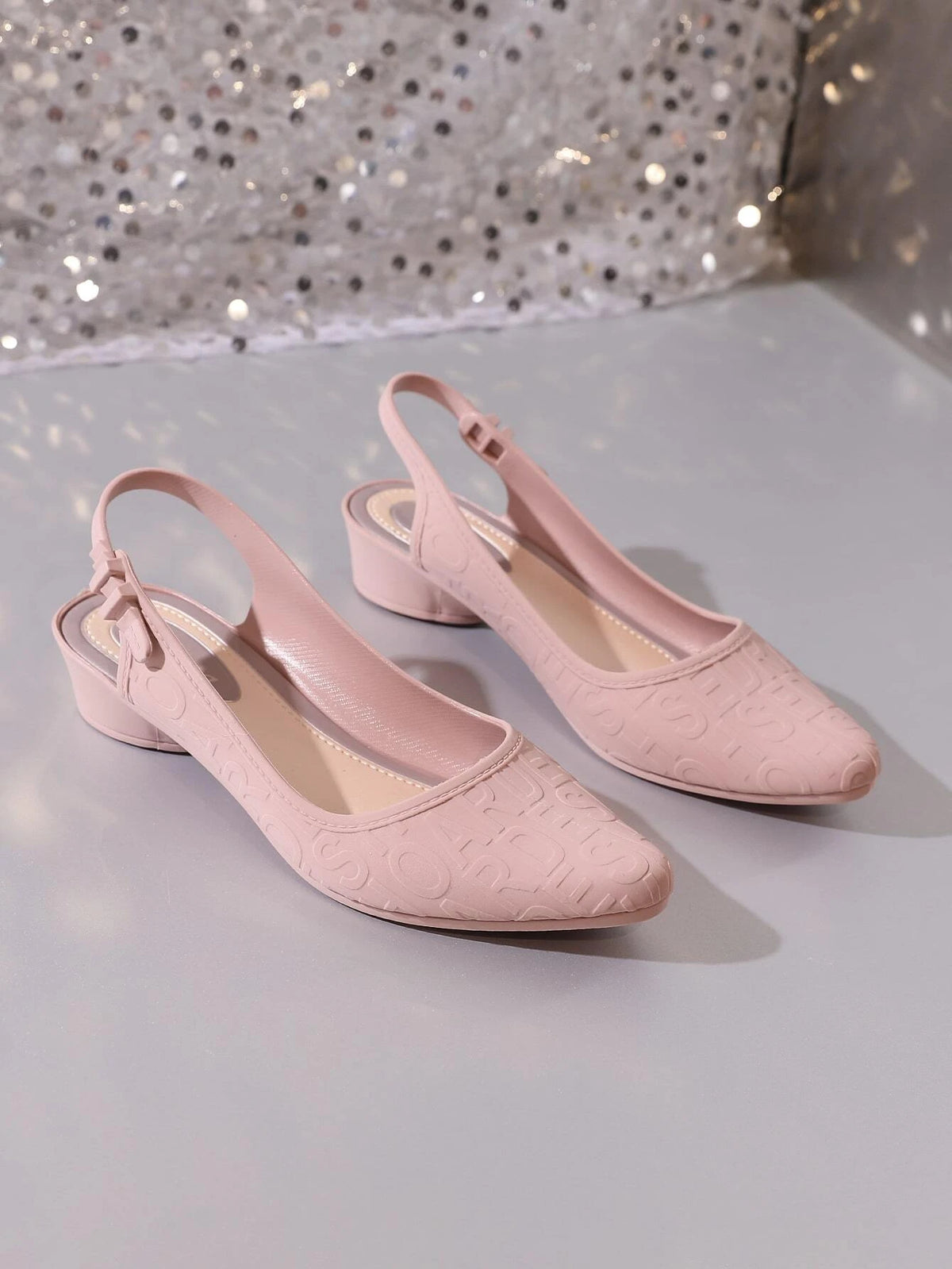 Women Letter Graphic Point Toe Pumps Fashion Pink Slingback Pumps