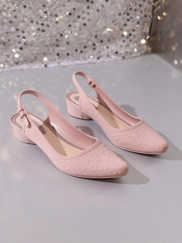 Women Letter Graphic Point Toe Pumps Fashion Pink Slingback Pumps