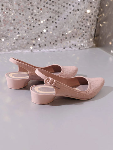 Women Letter Graphic Point Toe Pumps Fashion Pink Slingback Pumps