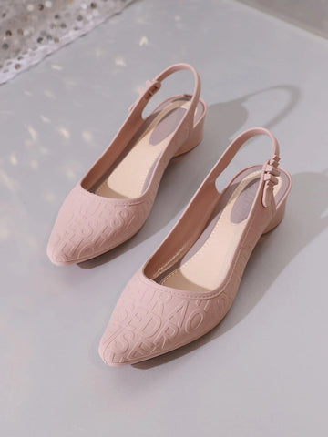 Women Letter Graphic Point Toe Pumps Fashion Pink Slingback Pumps