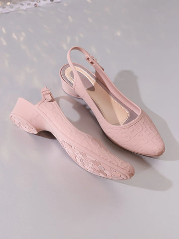 Women Letter Graphic Point Toe Pumps Fashion Pink Slingback Pumps