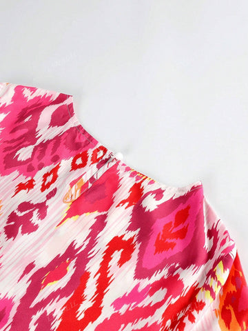 Women Long Sleeve Hollow Floral Print Blouse