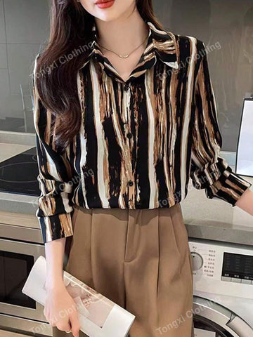 Women Long Sleeve Striped Shirt