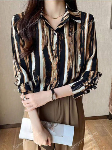 Women Long Sleeve Striped Shirt