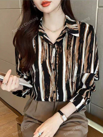 Women Long Sleeve Striped Shirt