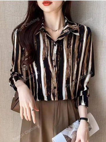 Women Long Sleeve Striped Shirt