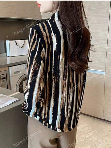 Women Long Sleeve Striped Shirt