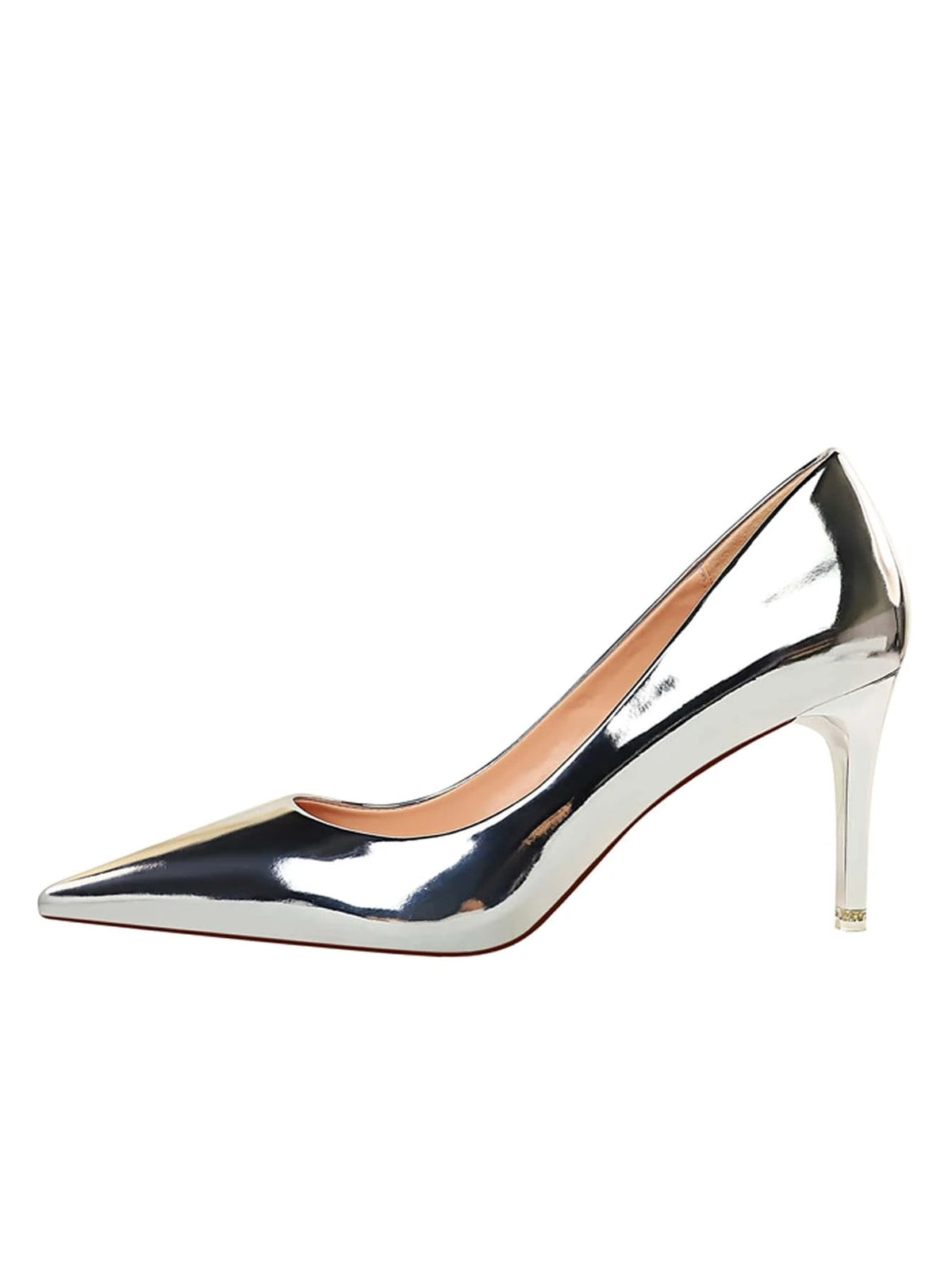 Women Metallic Point Toe Stiletto Heeled Pumps, Glamorous Party Artificial Patent Leather Court Pumps