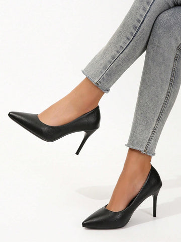 Women Minimalist Court Pumps, Point Toe Stiletto Heeled Elegant Pumps