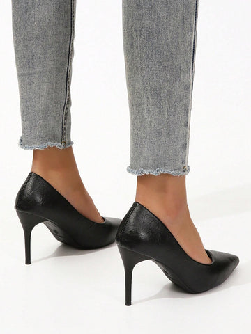 Women Minimalist Court Pumps, Point Toe Stiletto Heeled Elegant Pumps