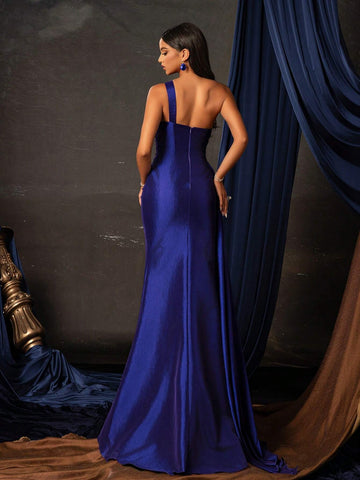 Women Oblique Shoulder Long Elegant Noble Formal Evening Dress
