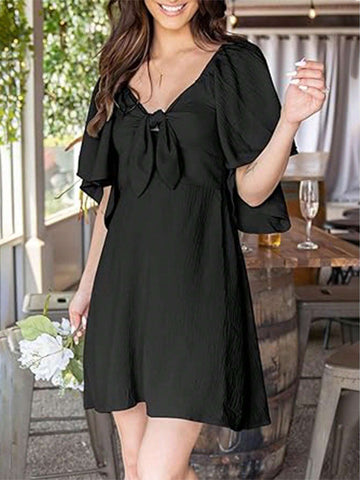 Women One-Shoulder Knitted Dress With Ruffle Trim And Tie Belt For SpringSummer