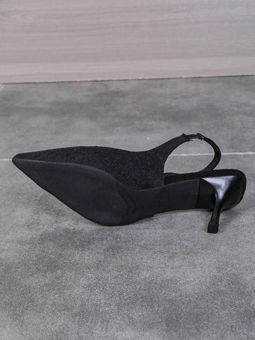 Women Open-Toe Kitten Heel Shoes, Solid Color Elastic Strap High-Heeled Sandals, Basic Shoes