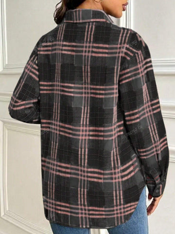 Women Plaid Print Front Button Casual Versatile Long Sleeve Shirt