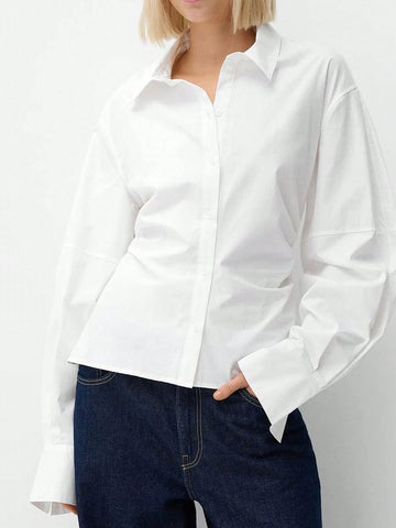 Women Plain Button Front Long Sleeve Casual Shirt, Everyday Wear