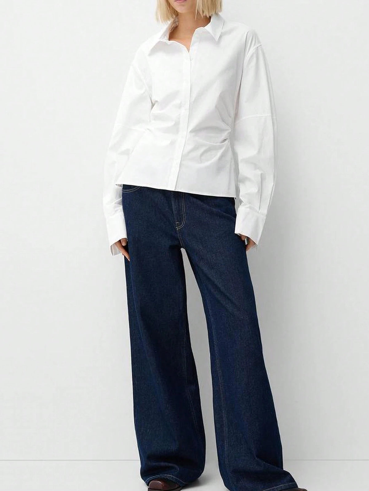 Women Plain Button Front Long Sleeve Casual Shirt, Everyday Wear