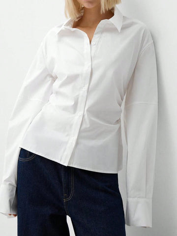 Women Plain Button Front Long Sleeve Casual Shirt, Everyday Wear