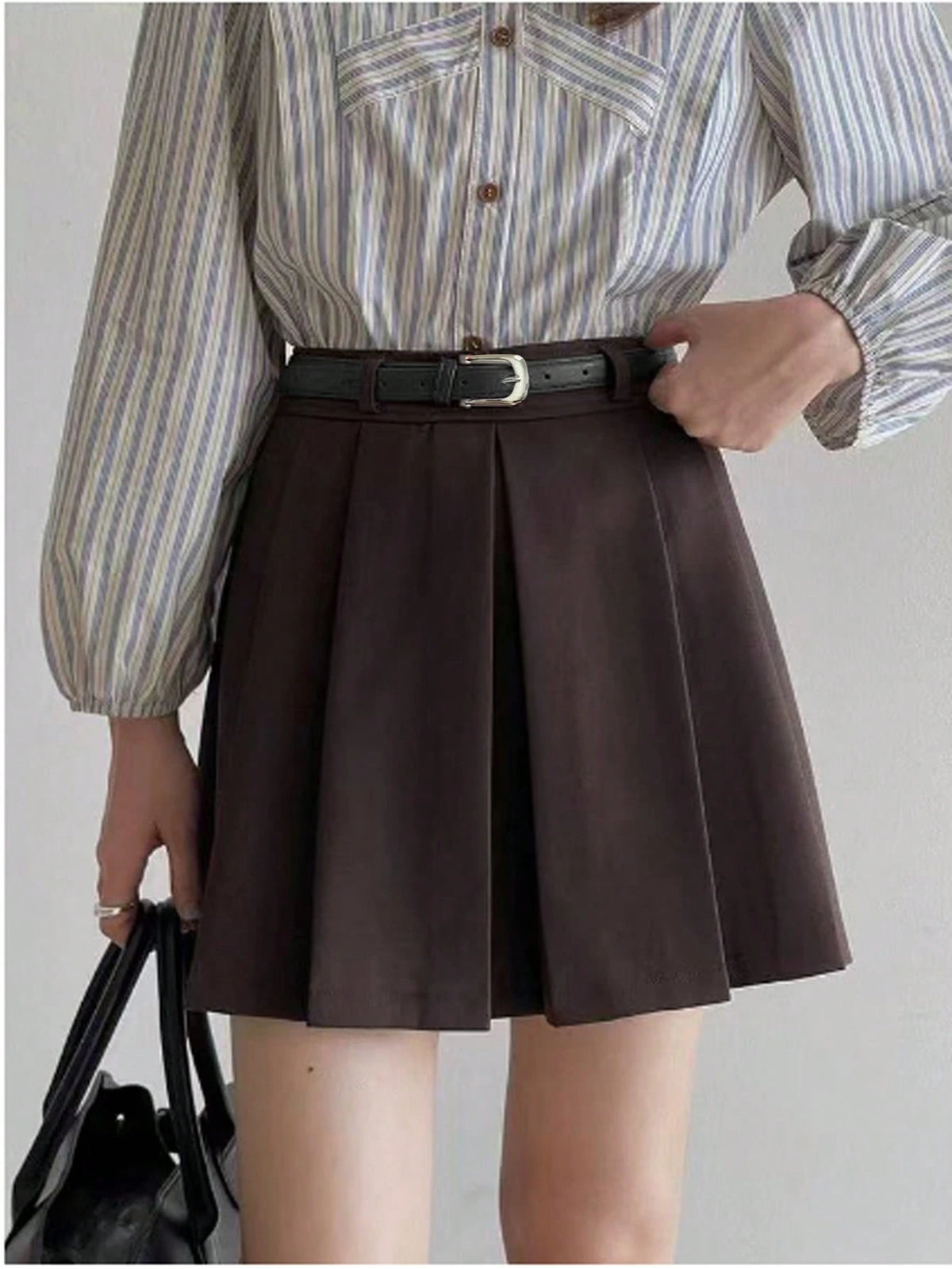 Women Plain Color Pleated A-Line Skirt, Casual Everyday Wear