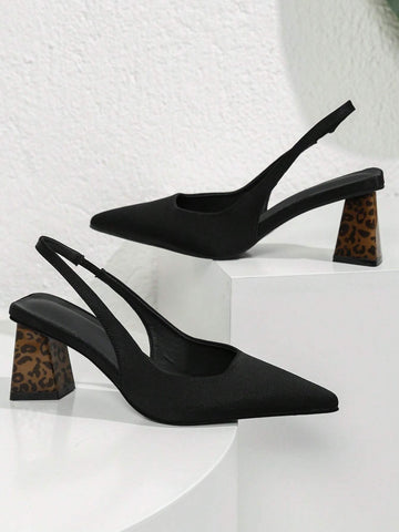 Women Point Toe Chunky Heeled Slingback Pumps, Elegant Outdoor Faux Suede Pumps