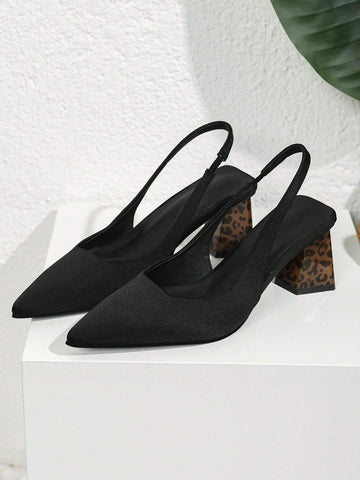 Women Point Toe Chunky Heeled Slingback Pumps, Elegant Outdoor Faux Suede Pumps