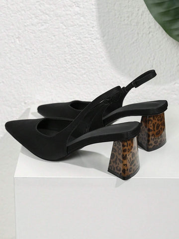 Women Point Toe Chunky Heeled Slingback Pumps, Elegant Outdoor Faux Suede Pumps