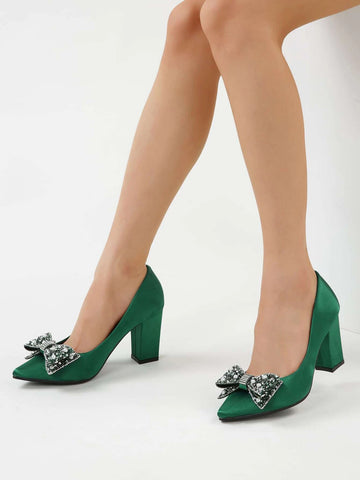 Women Pointed Toe High Heel Shoes, Crystal Flower Decor Shallow Mouth Fashionable Versatile Elegant