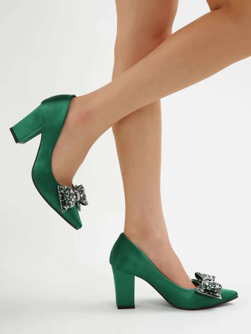 Women Pointed Toe High Heel Shoes, Crystal Flower Decor Shallow Mouth Fashionable Versatile Elegant