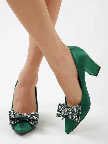 Women Pointed Toe High Heel Shoes, Crystal Flower Decor Shallow Mouth Fashionable Versatile Elegant