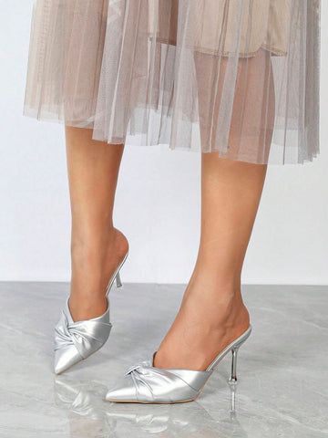 Women Pointed Toe Stiletto High Heel Shoes Versatile Daily French Elegant Sexy Wedding Party Rhinestone Metal Buckle Pumps