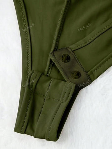 Women Rhinestone High Neck Long Sleeve Bodysuit With Back Zipper And Thumb Hole