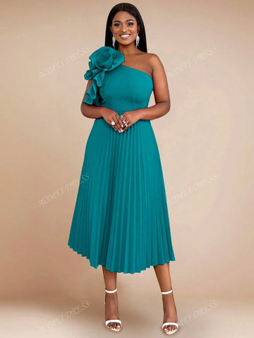 Women's One Shoulder Ruched Formal Dress, Rose Red