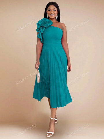 Women's One Shoulder Ruched Formal Dress, Rose Red