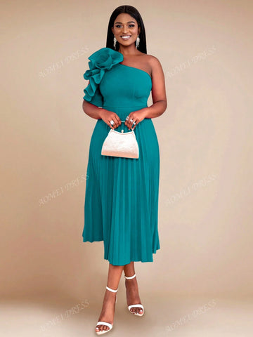 Women's One Shoulder Ruched Formal Dress, Rose Red