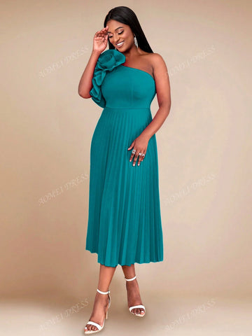 Women's One Shoulder Ruched Formal Dress, Rose Red