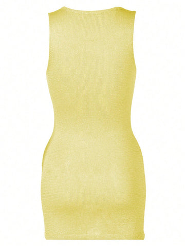 Women Round Neck Solid Sleeveless Dress For Summer