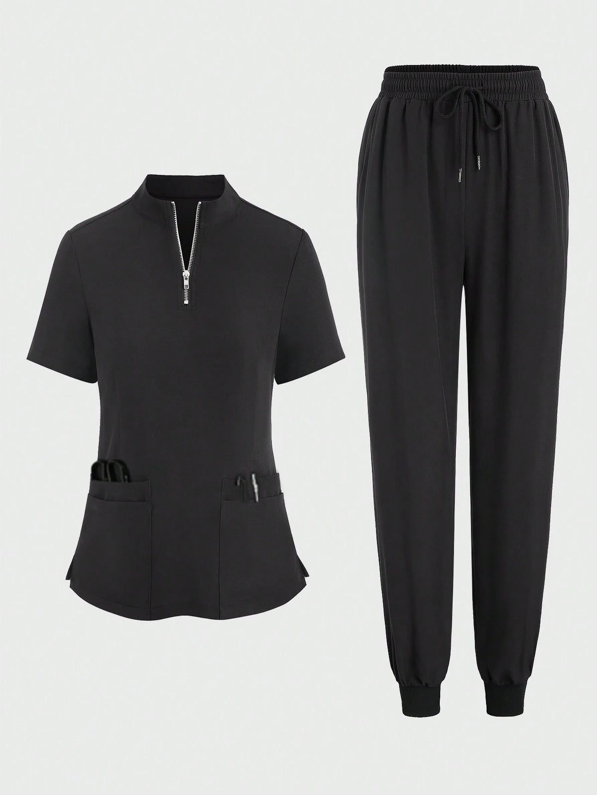 Women Scrubs With Half-Zipper Short Sleeve Top And Pants Sets Medical Nursing Uniform Scrub Set