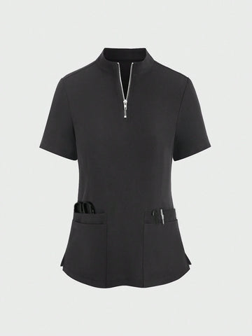 Women Scrubs With Half-Zipper Short Sleeve Top And Pants Sets Medical Nursing Uniform Scrub Set