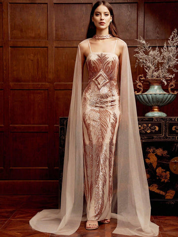 Women\ Sequin Patchwork Sleeveless Party Dress With Design Sense, Suitable For Banquet