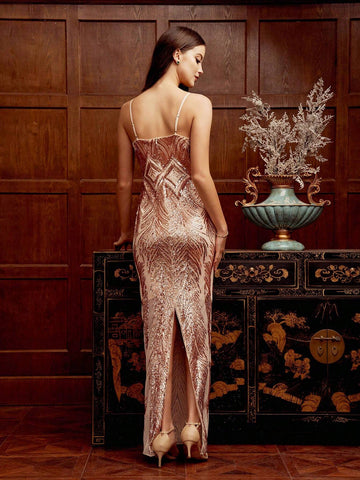 Women\ Sequin Patchwork Sleeveless Party Dress With Design Sense, Suitable For Banquet