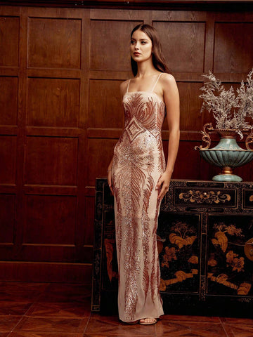 Women\ Sequin Patchwork Sleeveless Party Dress With Design Sense, Suitable For Banquet