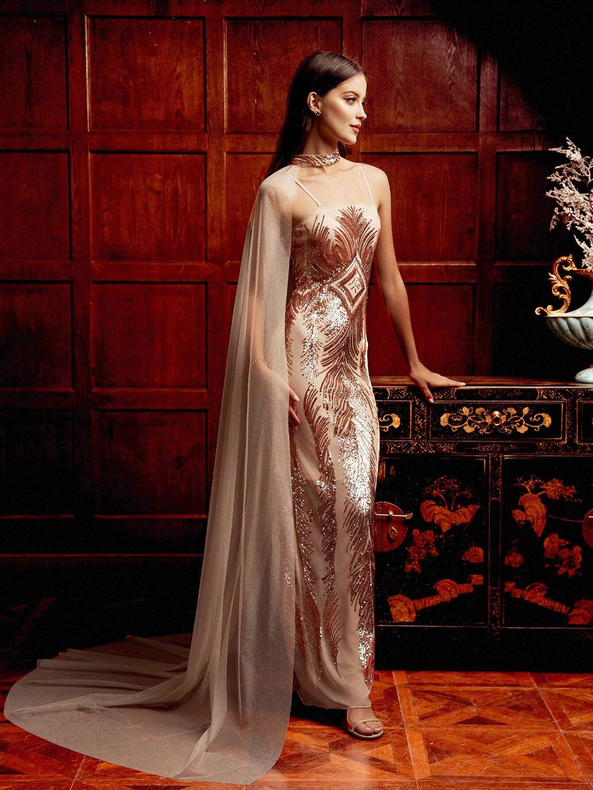 Women\ Sequin Patchwork Sleeveless Party Dress With Design Sense, Suitable For Banquet