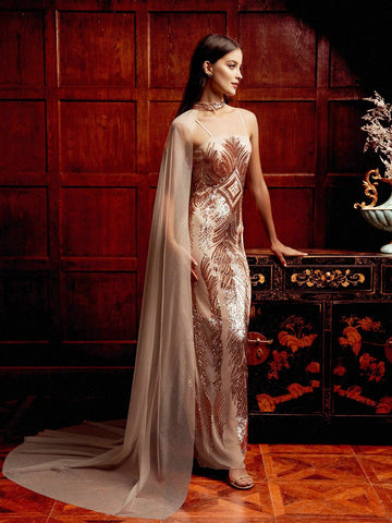 Women\ Sequin Patchwork Sleeveless Party Dress With Design Sense, Suitable For Banquet