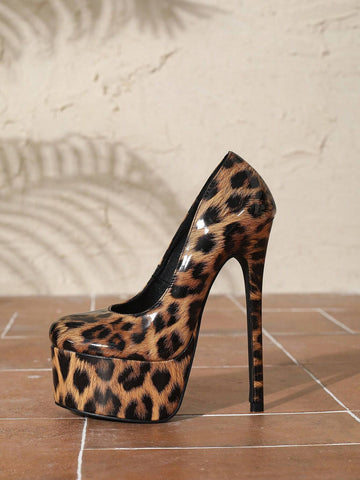 Women Shallow Mouth Fashion Shoes, Round Toe Crystal & Leopard Print Contrast Color