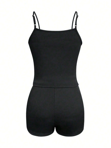 Women Shortened Camisole Vest And Shorts, Simple Style Two-Piece Set For Summer